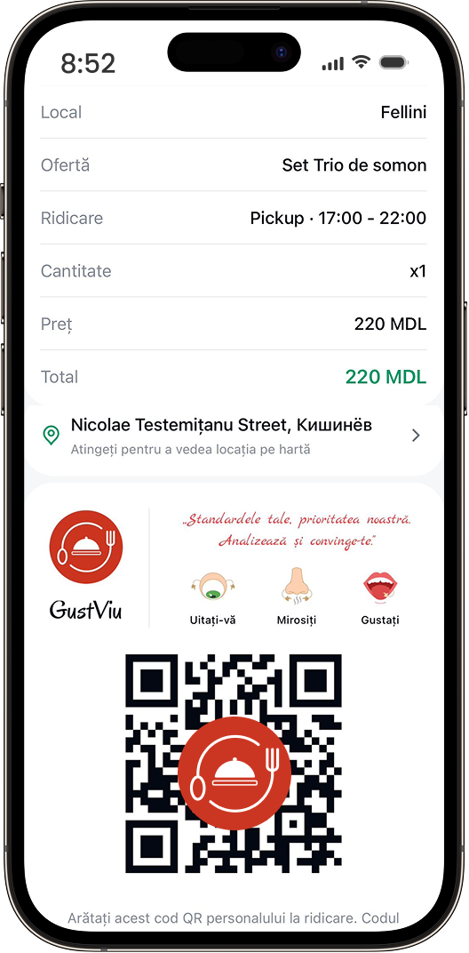 Arată codul QR și ridică-ți rapid comanda.
